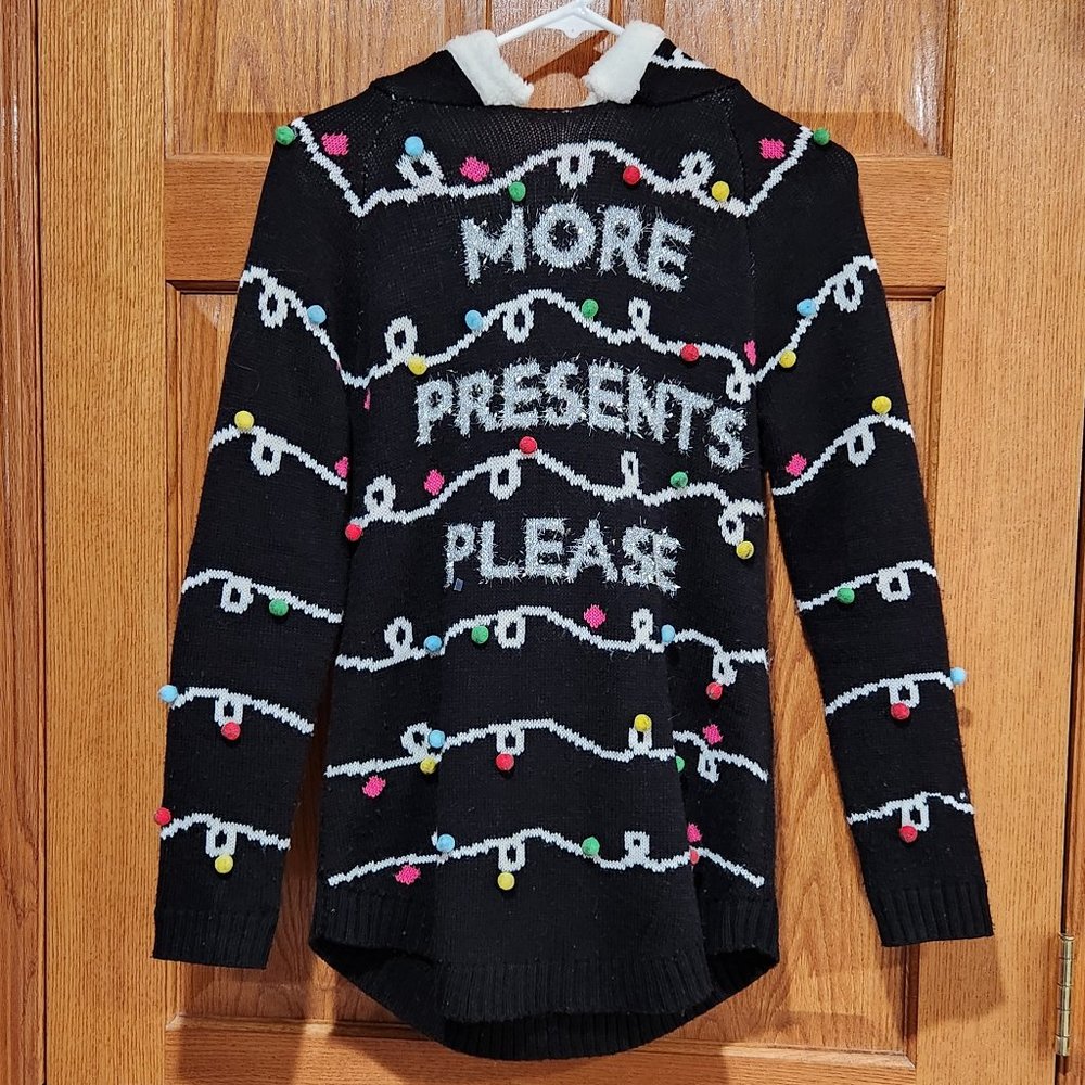 NO BOUNDARIES NOBO Ugly Christmas Sherpa Hooded Juniors S (3-5) Sweater Black